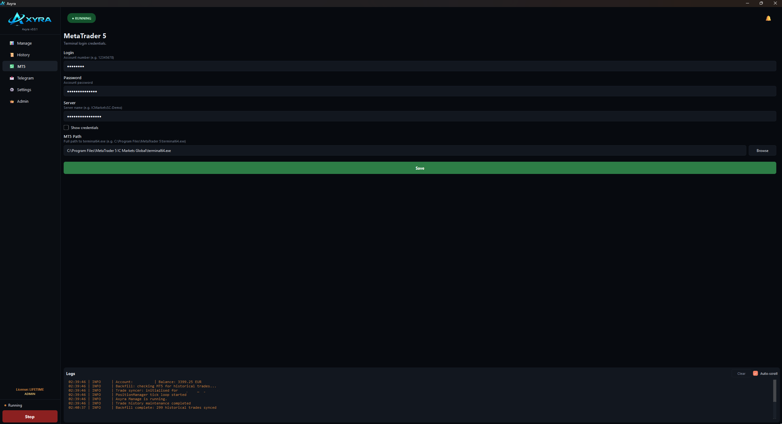 MT5 connection setup